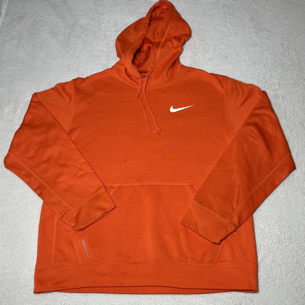Nike Therma-Fit Men's Orange Pullover Hoodie Sweatshirt Size M Athletic Pockets